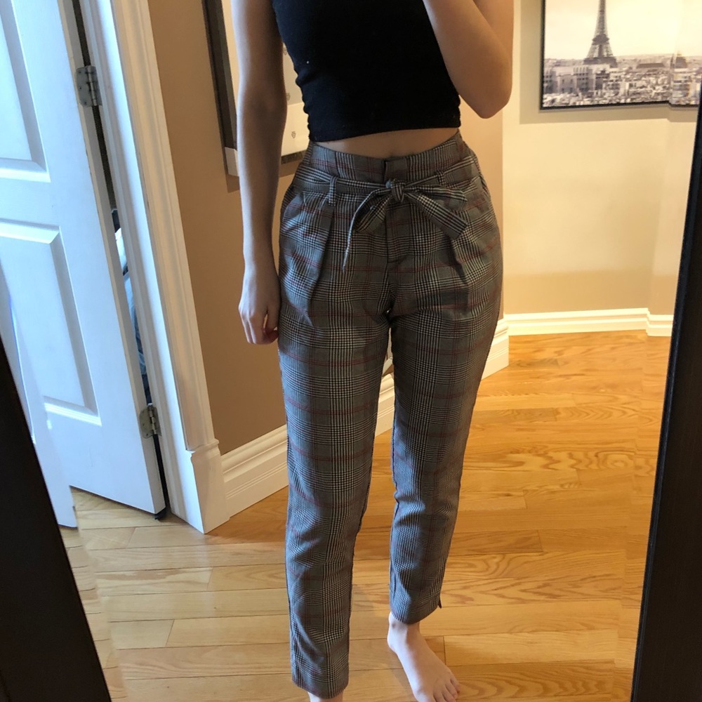 Pants - High-Rise - grey check trouser